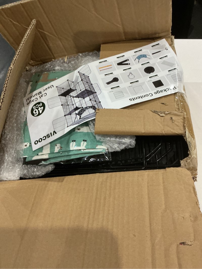 Condition photo showing Good Condition for Cat Cage, 4-Tier DIY Cat Enclosures Catio, Cat Playpen Indoor & Outdoor with Hammock, Detachable Metal Wire Kennel Cats Crate, 2x2x4 Exercise Place for 1-3 Cats/Kitten 24" L x 24" W x 48"H