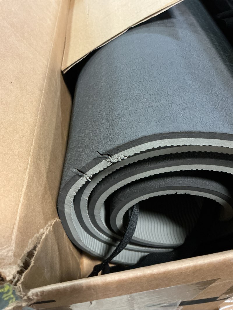 Condition photo showing As Is for UMINEUX Large Yoga Mat for Men and Women 1/4 & 2/5 Inch Extra Thick TPE Fitness Mat for Home Gym Workout, Non-Slip, Eco Friendly Exercise Mat for Yoga, Pilates, Stretching, Meditation 72"x48"x2/5" Black & Glacier Gray