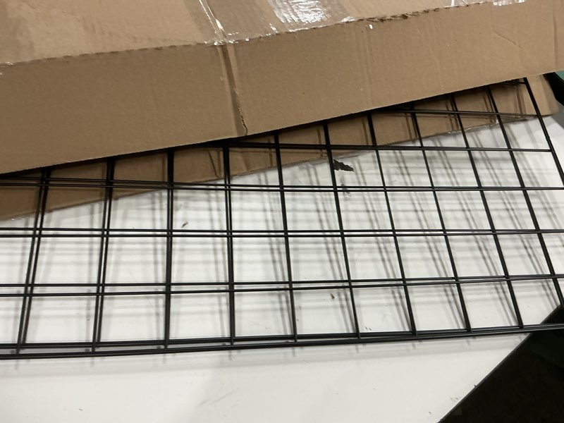 Condition photo showing As Is for kaforise wire wall grid panel, multifunction painted photo hanging display and wall storage organizer, pack of 2, size 25.6x17.7inch, black