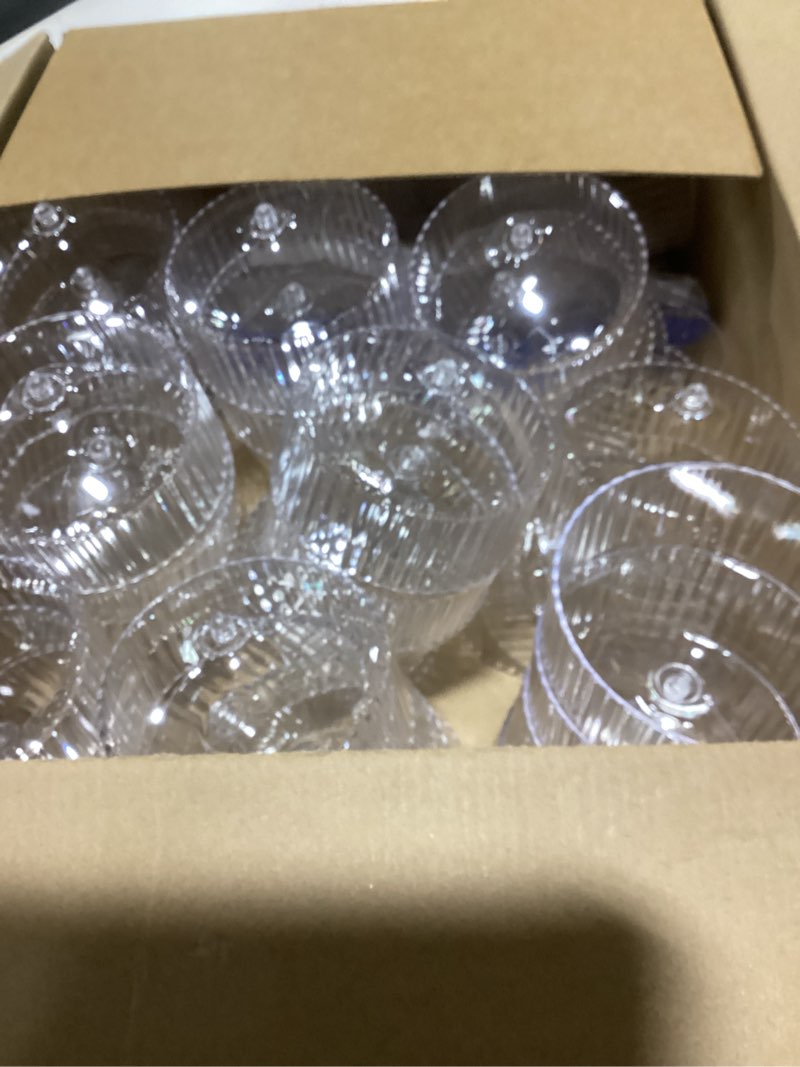 Condition photo showing As Is for 48 pcs ribbed martini glasses 10 oz disposable plastic vintage ribbed coupe glasses unbreakable dessert parfait glassware for wedding birthday party supplies (clear) clear 48