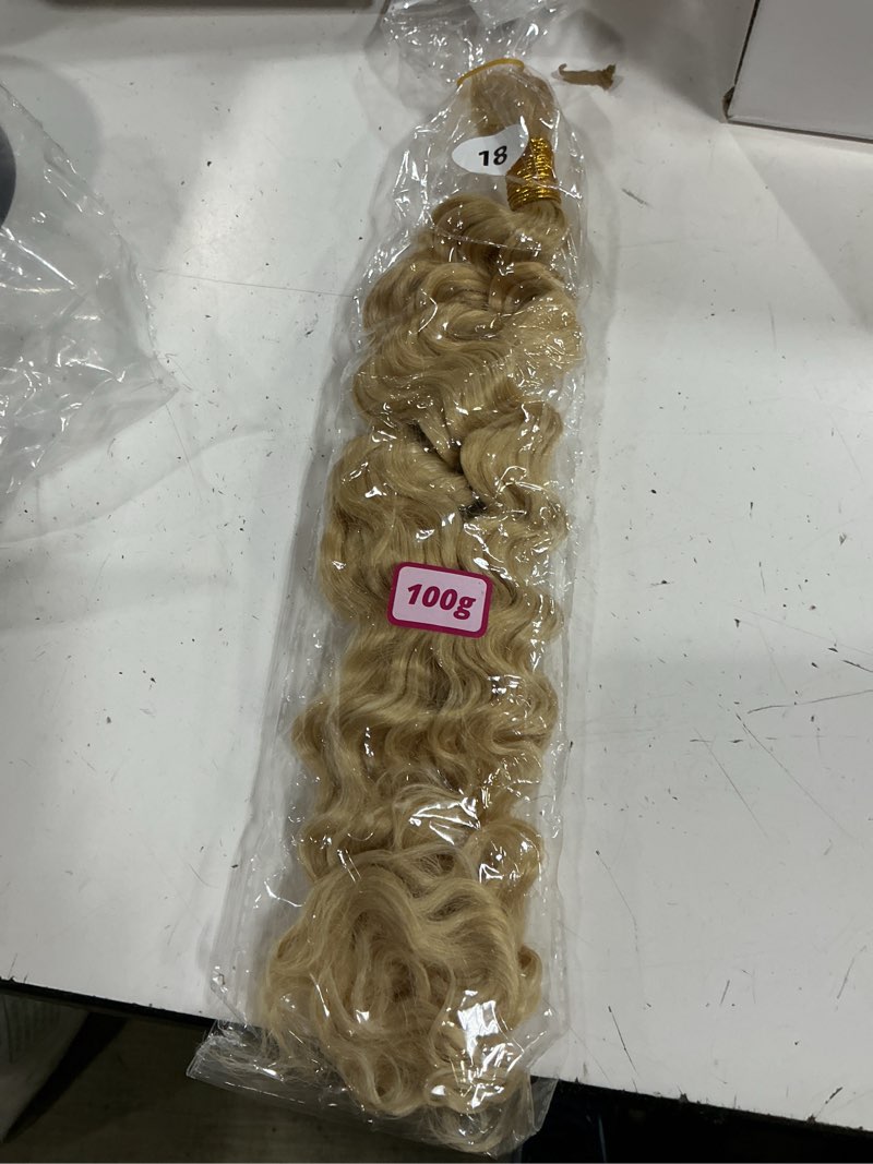 Condition photo showing As Is for 100% unprocessed human hair for braiding, #613 platinum blonde pre-separated curly bulk hair, 12a grade deep boho braiding hair extensions,real human hair ready for dyeing,18 inch 100g 2 bundles 100g-18 inch-dp #613
