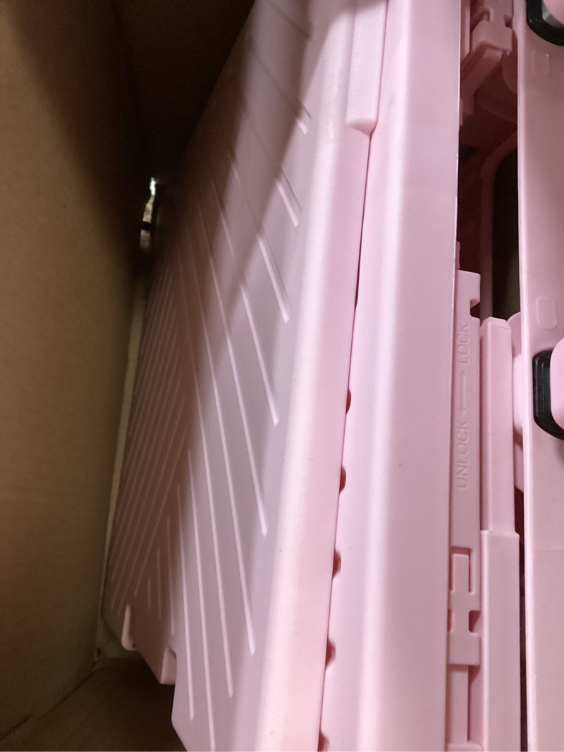 Condition photo showing As Is for Folding Utility Cart Portable Rolling Crate Handcart Shopping Trolley Collapsible Tool Box, with Lid, Basket on 4 Rotate Wheels, for Grocery, Shopping, Office, Teacher (Pink)