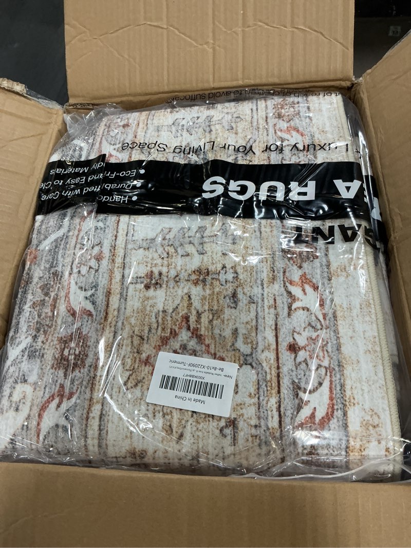 Condition photo showing Good Condition for Washable Area Rug 8x10, Large Soft Rugs for Living Room Stain Resistant Non-Slip Backing Rugs for Bedroom, Vintage Clearance Large Area Rug (Turmeric/Grey,8'x10') Turmeric/Grey 8' x 10' (Rectangular)