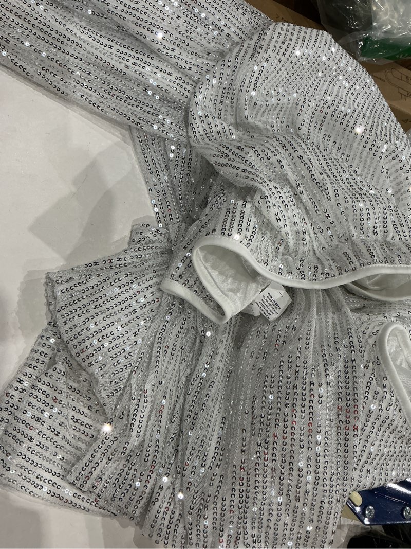 Condition photo showing As Is for sequin pants women fashion high waist pant sparkly wide leg trousers elastic loose side zipper shiny pants 1a-white small