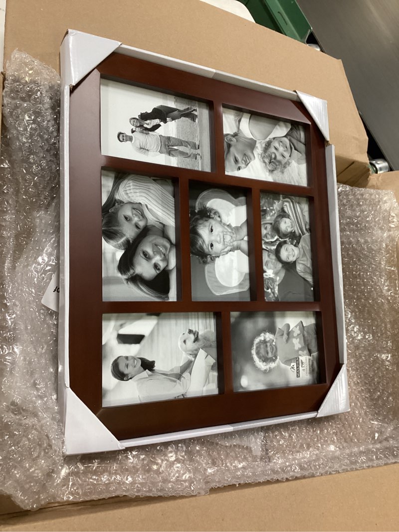 Condition photo showing New/Like New for malden international designs berkeley beveled edge wood collage picture frame, 7 option, 7-4x6, walnut walnut 7-opening