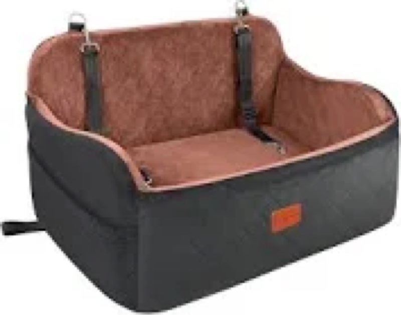 Dog Car Seat for Medium/Large Dogs, Memory Foam Pet Booster Seat for Under 55 lbs or 2 Small Dogs, Detachable Dog Car Bed for Backseat with 2 Safety Leashes and Pockets(Black/Brown, Large)