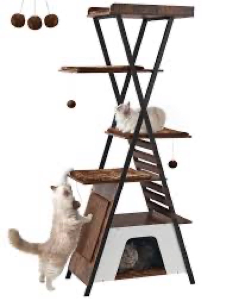 FourFurPets Modern Cat Tree, 58-Inch Cat Tower for Large Cats, Maine Coon Cat Tree with Scratching B