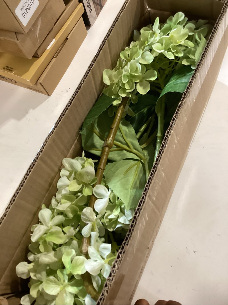 Condition photo showing Good Condition for 26" artificial hydrangea flower with 6.6" large bloom, realistic gradient silk flowers, faux hydrangeas for home wedding centerpiece decor, big petal fake floral arrangement, indoor outdoor display green 3pcs