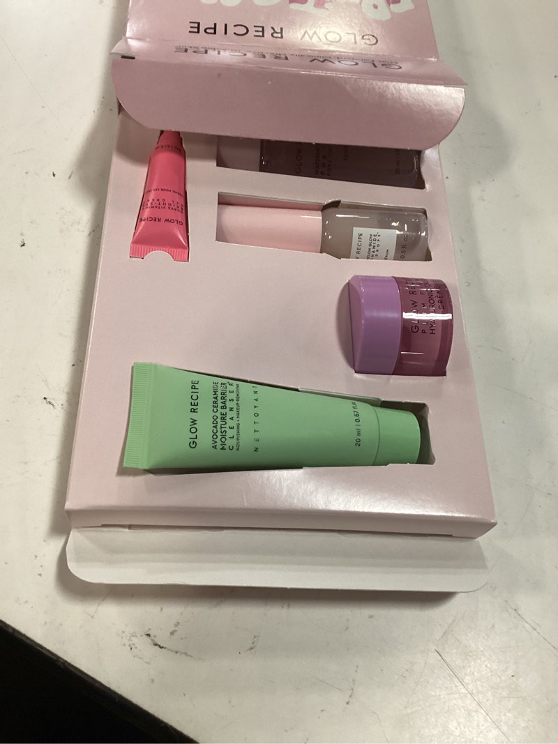 Condition photo showing New/Like New for glow recipe fruit babies skincare kit - gift set with ceramide facial cleanser + bha toner + vitamin c eye cream + hyaluronic acid cream + niacinamide dew drops (5 count) fruit babies 2024 kit