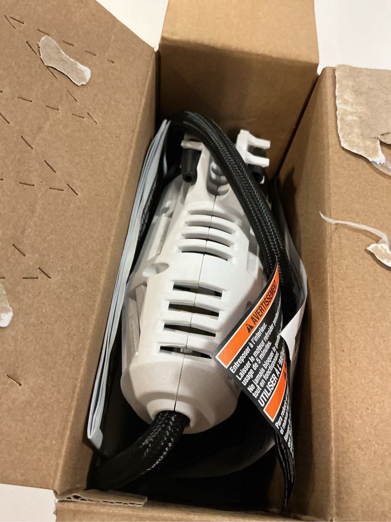 Condition photo showing As Is for hart 20-volt cordless inflator with 20-inch hose (battery not included), new condition, maximum psi 150