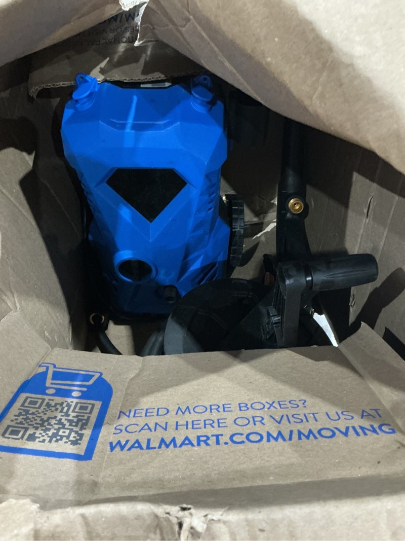 Condition photo showing As Is for 5000psi electric pressure washer 2026 2.8gpm high power washer with 4 pressure nozzle and soap bottle for home, car washing, fence cleaning, patio (blue)