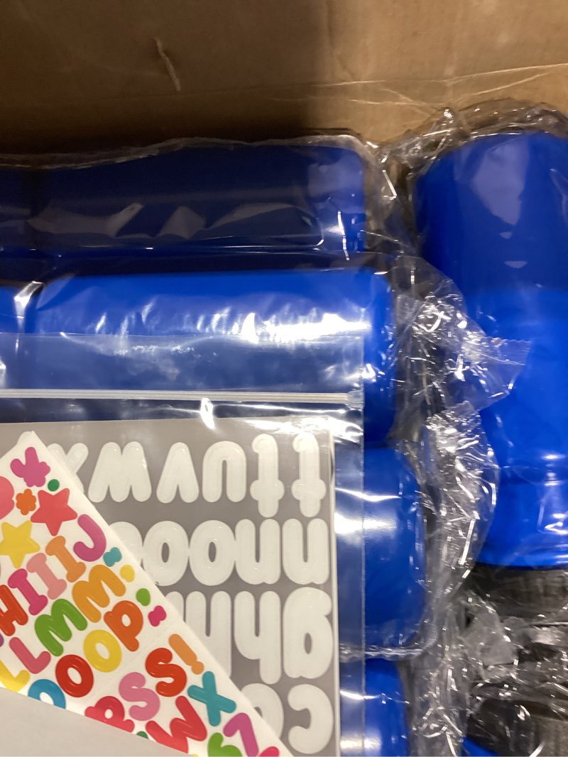 Condition photo showing As Is for suclain water bottle carrier with 20 oz bottles and stickers plastic wide mouth sports water bottle squeeze team bottles with black lid for fitness bike gym(14 pcs,dark blue) 14 dark blue