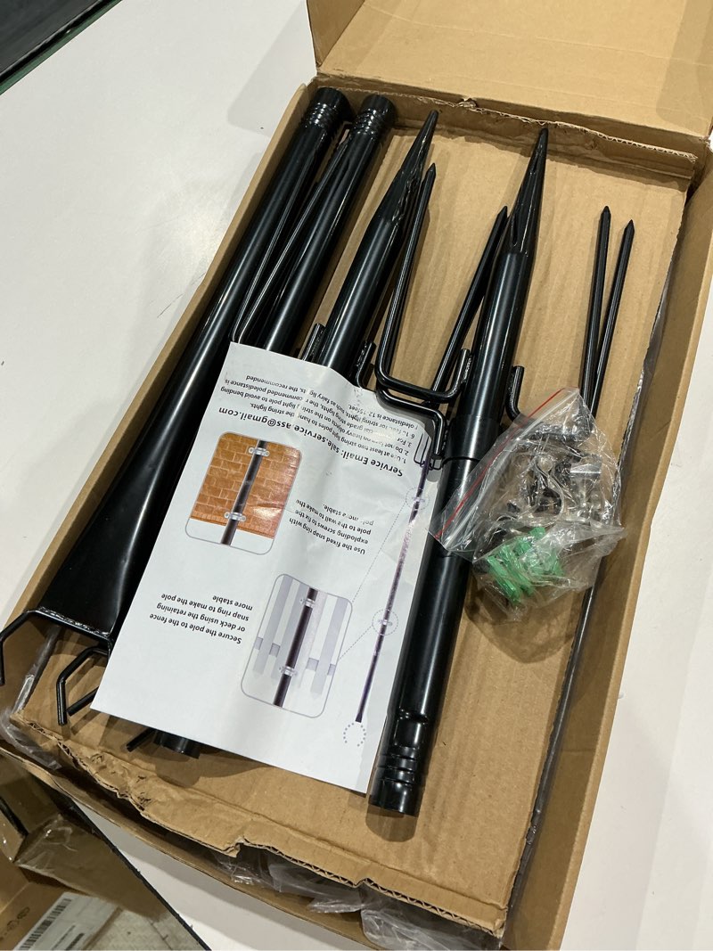 Condition photo showing Good Condition for ailbton 2 pack 10ft string light poles,light poles for outside string lights,outdoor light poles with fork,metal pole stand for patio,backyard,deck 10ft 2 pack poles