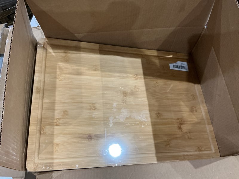 Condition photo showing Good Condition for allsum 20x14" extra large bamboo cutting boards for kitchen, xl wood charcuterie boards cheese serving tray with side handles and juice grooves, solid durable reversible 20"l x 14"w