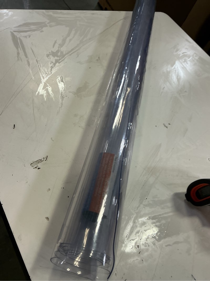 Condition photo showing As Is for wood table protector cover mat tablecloth protector waterproof wipeable vinyl frosted plastic tablecloth pvc roll rectangle coffee dining table mat pad furniture protector pads 35.4x63 inch multi-size clear 35.4"x63"