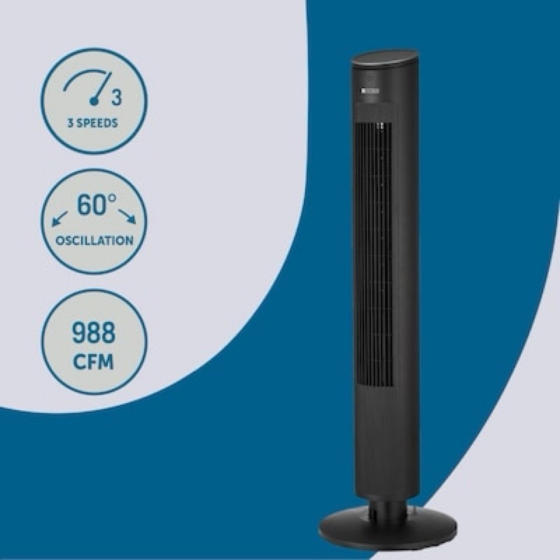 Utilitech 42-in Indoor Oscillating Tower Fan, in BLACK/MATTE with Remote