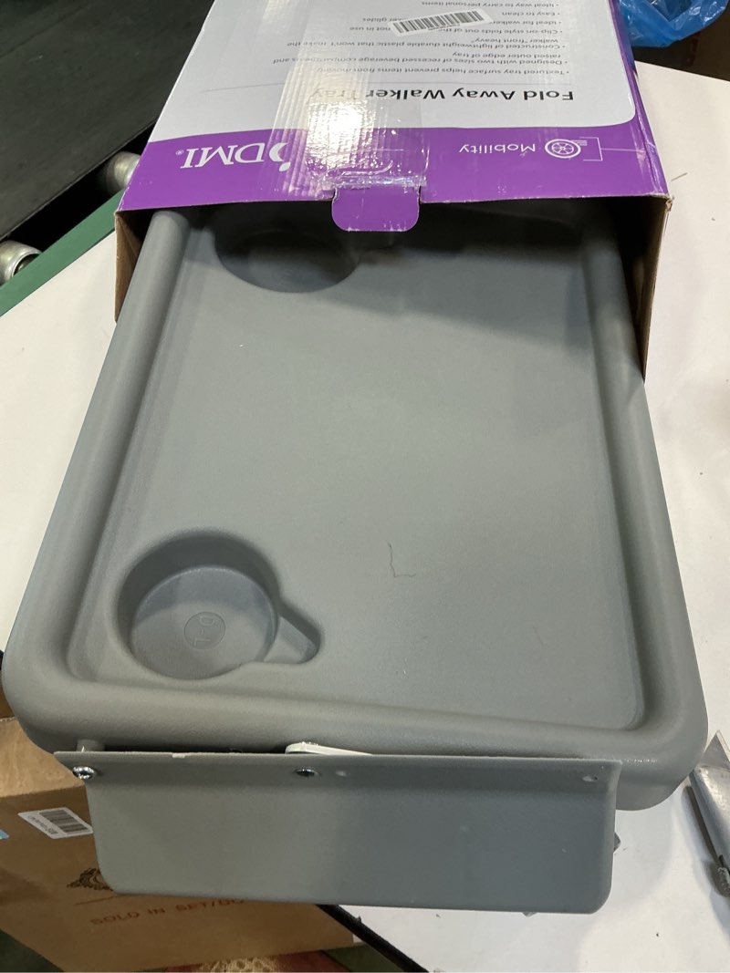 Condition photo showing Good Condition for DMI Walker Tray, Rollator Tray, Mobility and Walker Accessory Tray Table Fits Most Standard Walkers, Folding with Two Cup Holders and Tool Free Assembly, 16 x 11.8 inch Gray 1 Count (Pack of 1)