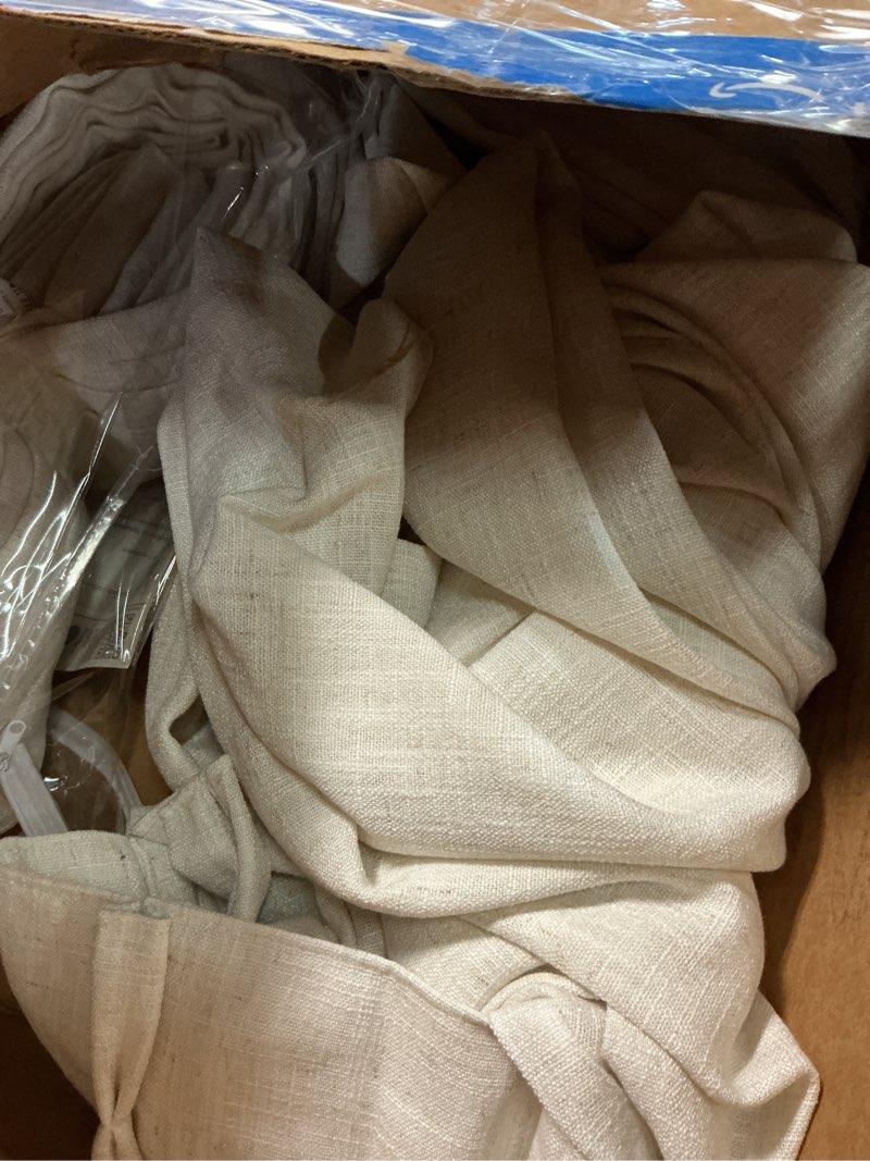 Condition photo showing Good Condition for 108 inch pinch pleated linen curtains for living room thick flax pleated memory light filtering semi sheer curtains with pleated hooks back tab for track system cream ivory pinch pleat window drapes 40"w x 108"l (pack of 2) natural