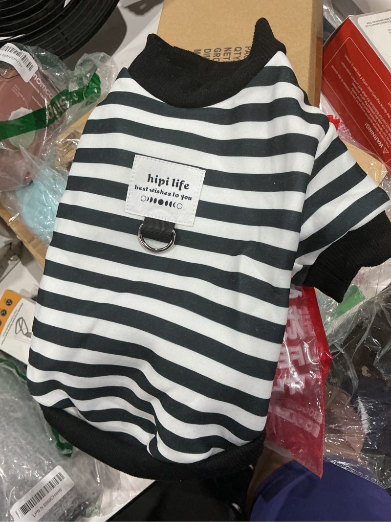 Condition photo showing Good Condition for anelekor autumn dog hoodies with leash ring warm striped puppy shirt for small dog girl boy cat swea