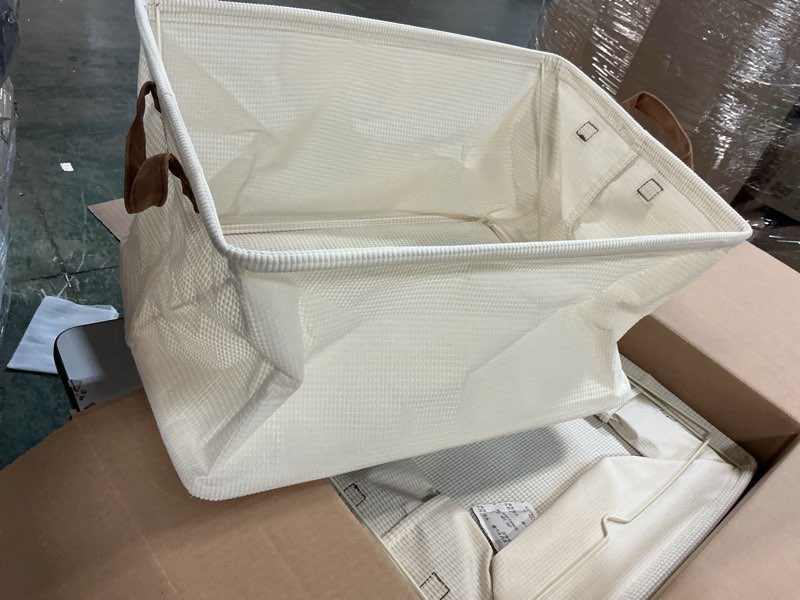Condition photo showing Good Condition for StorageWorks Storage Bins, Shelves Baskets for Organizing, 45L Extra Large Fabric Closet Organizers with Handles, Metal Frame, Beige?Texture?, 2-Pack Beige?Texture? 19" L x 13 ¼" W x 11" H