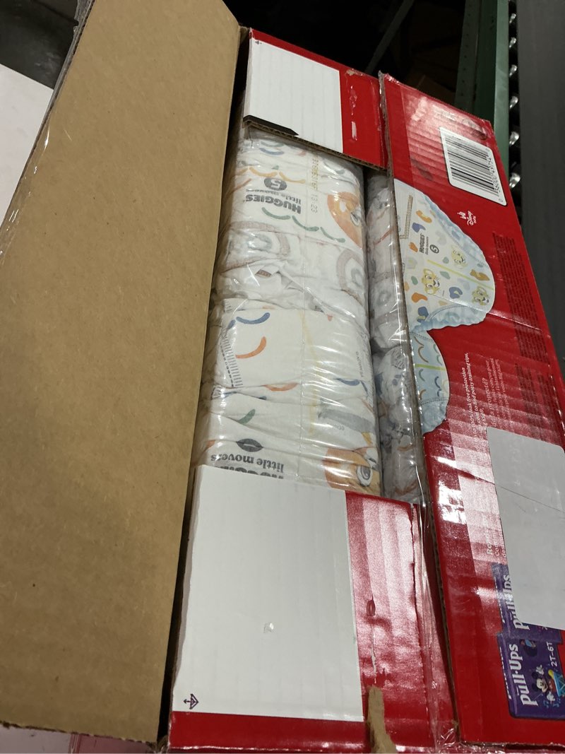 Condition photo showing New/Like New for huggies size 5 diapers, little movers baby diapers, size 5 (27+ lbs), 104 count, packaging may vary size 5 104