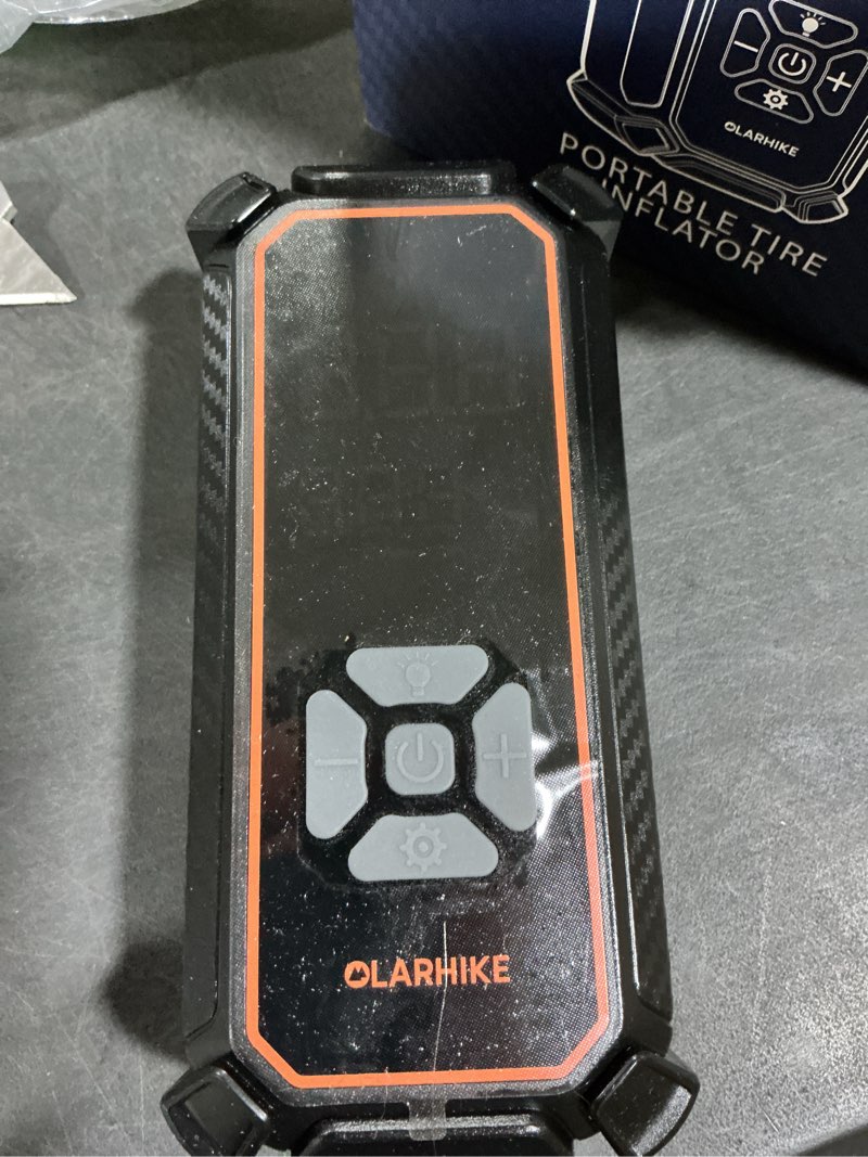 Condition photo showing Good Condition for OlarHike Cordless Tire Inflator Portable Air Compressor, 150PSI Dual Power - 5400 mAh & 12V DC, Air Pump for Car Tires, Bike, Motorcycle, Bicycle, Electric Pump with LED Light & Digital Pressure Gauge 1-gray 5400mah with Cable (Car&SUV)