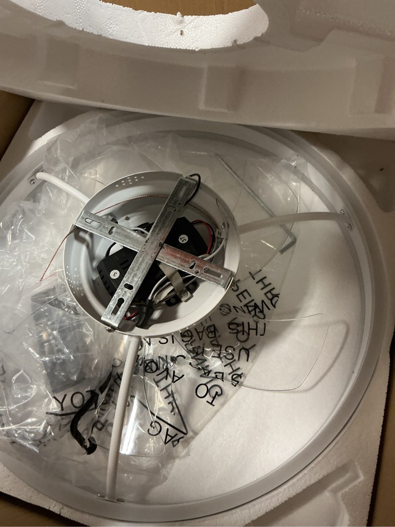 Condition photo showing Good Condition for volisun low profile ceiling fans with lights and remote, 19.7in flush mount ceiling fans with light, 3000k-6500k dimmable fandelier led fan light, white bladeless ceiling fans with lights for bedroom white 19.7 inch
