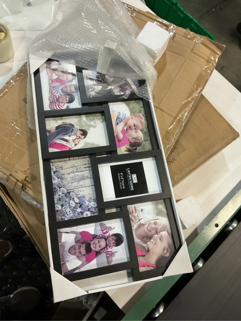 Condition photo showing New/Like New for collage picture frame with 8 openings for 4x6 photos- wall hanging multiple photo frame display for personalized decor by lavish home (black)