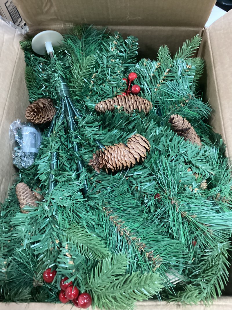 Condition photo showing Good Condition for 2 Pack 24" Lighted Outdoor Christmas Tree Urn Fillers with Timer 8 Mode Warm & Colorful Light Red Berries Pine Cones Battery Operated Tripod Stake Outdoor Light Up Planter Filler Porch Holiday Decor