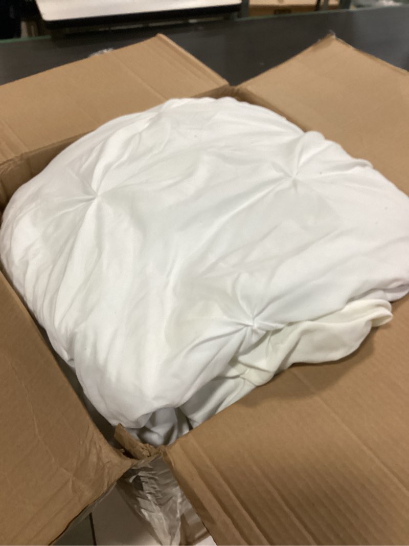 Condition photo showing As Is for JOLLYVOGUE White Cal King Size Comforter Sets 7 Pieces, Pintuck Bed in a Bag Comforter Set for Bedroom, Bedding Comforter Sets with Comforter, Sheets,Ruffled Shams & Pillowcases Cal King(104"x96") White