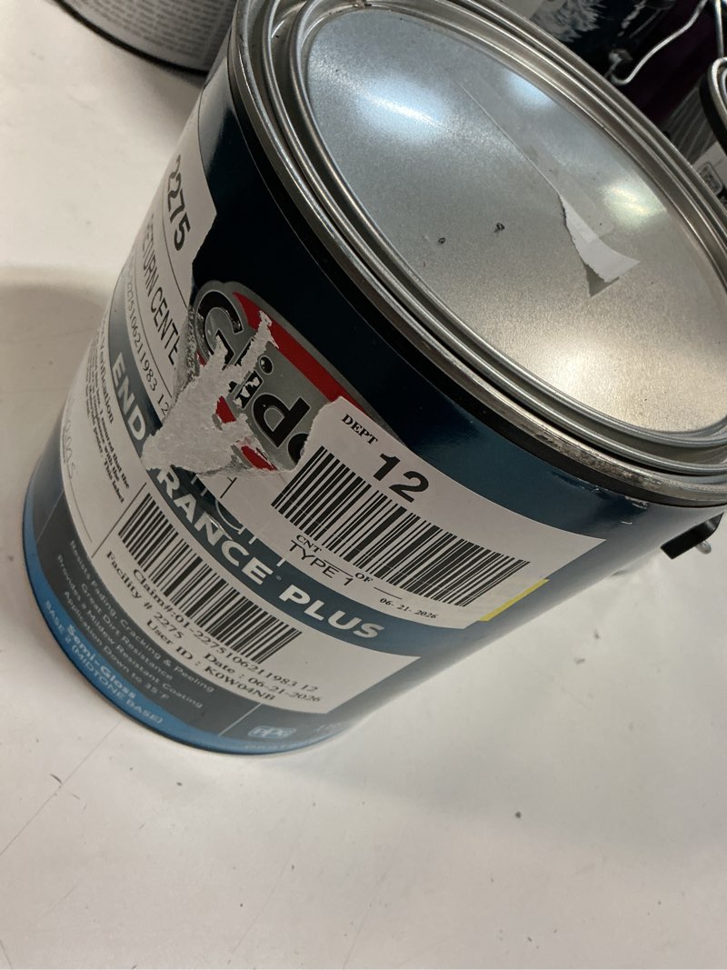 Condition photo showing As Is for glidden hep medium base semi-gloss exterior paint with primer, 1 gallon