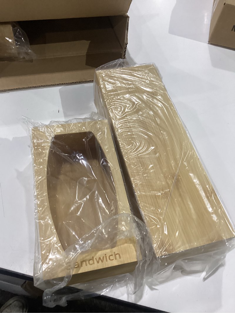 Condition photo showing New/Like New for crakth bamboo plastic bag storage organizer for kitchen drawer, 4 separate baggie organizer, suitable for gallon, quart, sandwich & snack variety size bag brown2