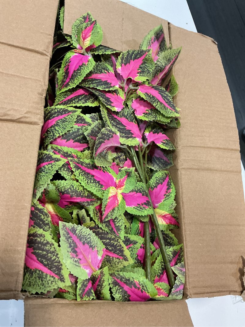 Condition photo showing Good Condition for florisso artificial greenery plants outdoor, 5 pcs faux coleus plants uv resistant silk plants with stems, fake plants for outside garden patio hanging planter pathway front porch decoration(red)