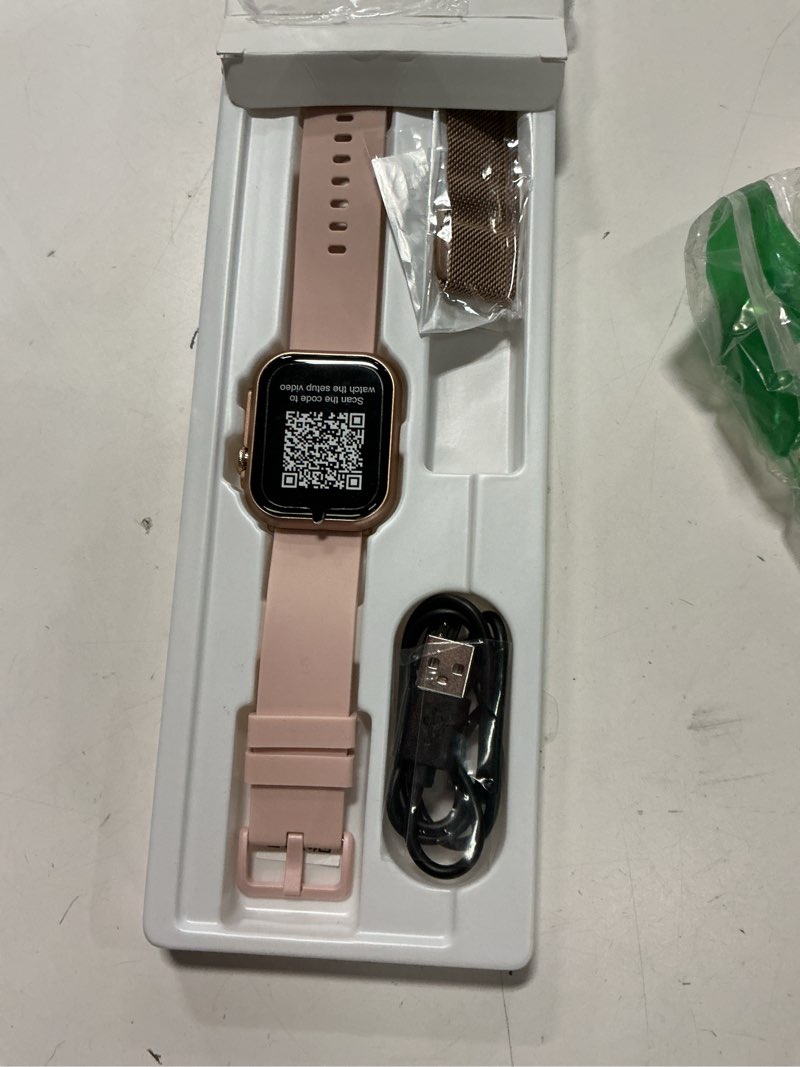 Condition photo showing Good Condition for Smart Watch for Women Men Fitness: Smart Watch for iPhone&Android Bluetooth Call with SpO2 Sleep Heart Rate Monitor,IP68,Fitness Tracker with 120+Sport,Reloj Inteligente 30 Day+Battery Life, 2 Bands 1.85 Gold-Pink
