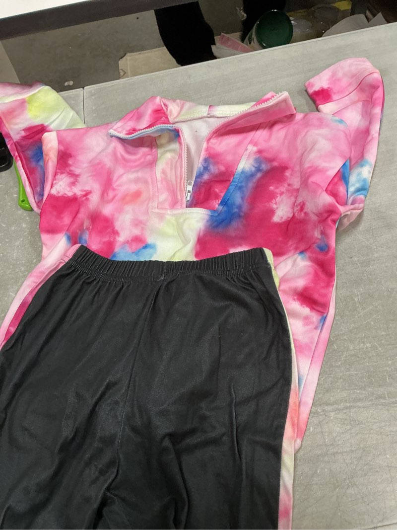 Condition photo showing Good Condition for Girls Clothes Tie Dye Quarter-zip Sweatshirt + Camo Sweatpants Girls Clothing Sets 2 Piece Fall Winter Outfits 7-14T Tie Dye Pink 7-8 Years