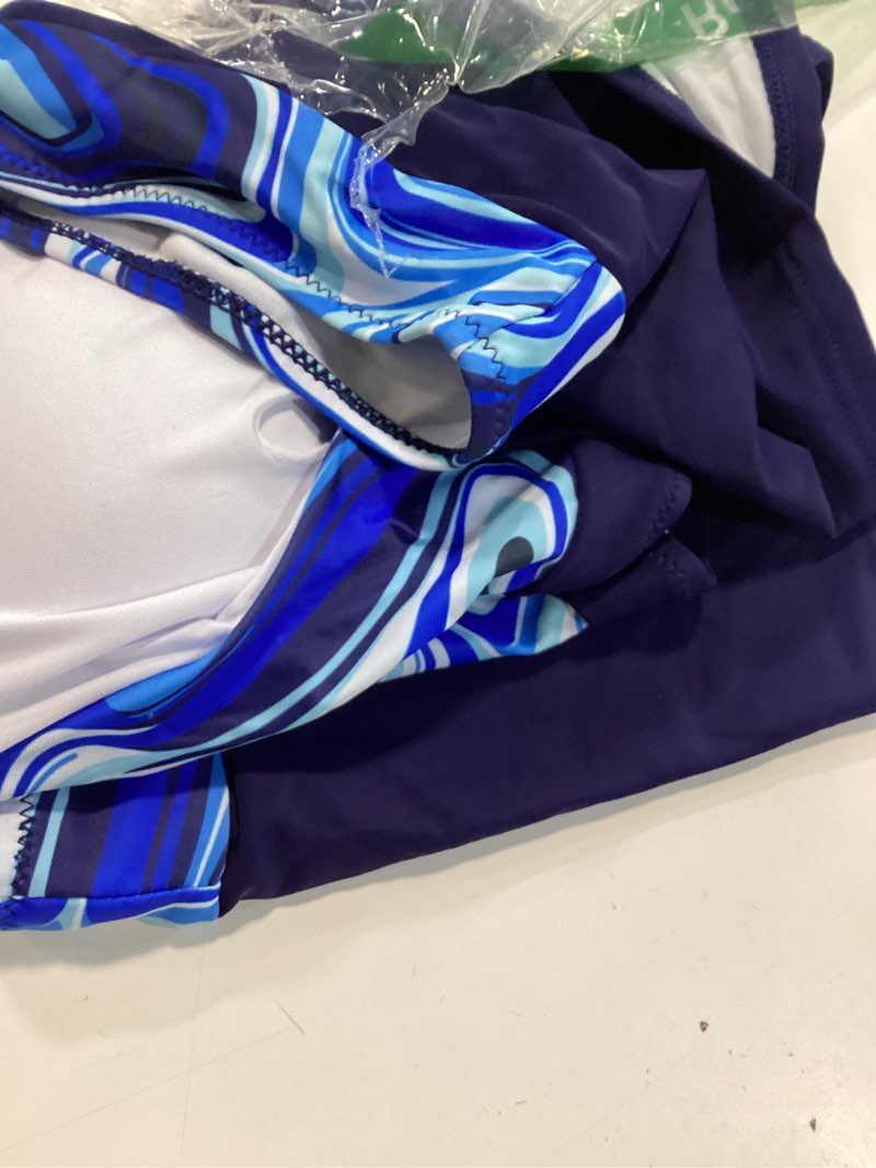 Condition photo showing Good Condition for zaful womens two piece swimsuit push up high waisted bikini sets halter v neck modest bathing suits ruched swimwear blue striped small