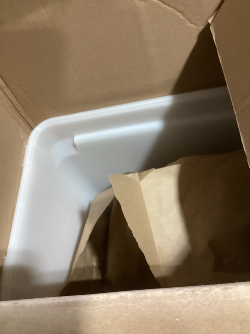 Condition photo showing As Is for iris usa dog food storage container 58 lbs, attachable wheels, for dog cat birds and other pets, food storage bin, keep fresh, easy mobility, bpa free - made in the usa, almond/pearl 58 lbs almond/pearl