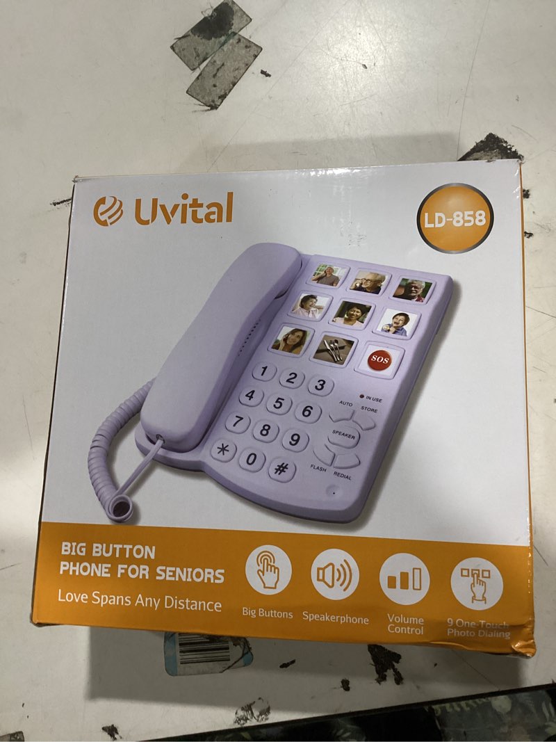 Condition photo showing New/Like New for uvital big button phone for seniors, corded landline phone with 9 one-touch dialing big buttons, hands-free calling, loud ringer, easy to use for visually impaired telephone for seniors 01-button white