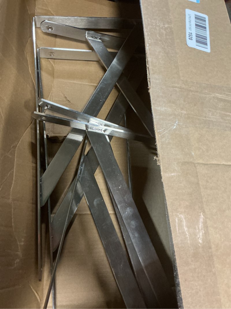 Condition photo showing As Is for YUMORE Shelf Bracket 20", Max Load: 550lb, Heavy Duty Stainless Steel Solid Shelf Support Corner Brace Joint Right Angle L Bracket, Pack of 2