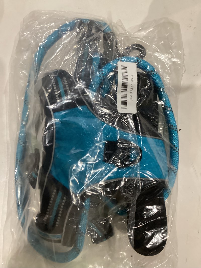 Condition photo showing As Is for No Pull Dog Harness Adjustable Reflective Oxford Easy Control Medium Large Dog Harness with A Free Heavy Duty 5ft Dog Leash Large Blue Harness+Leash