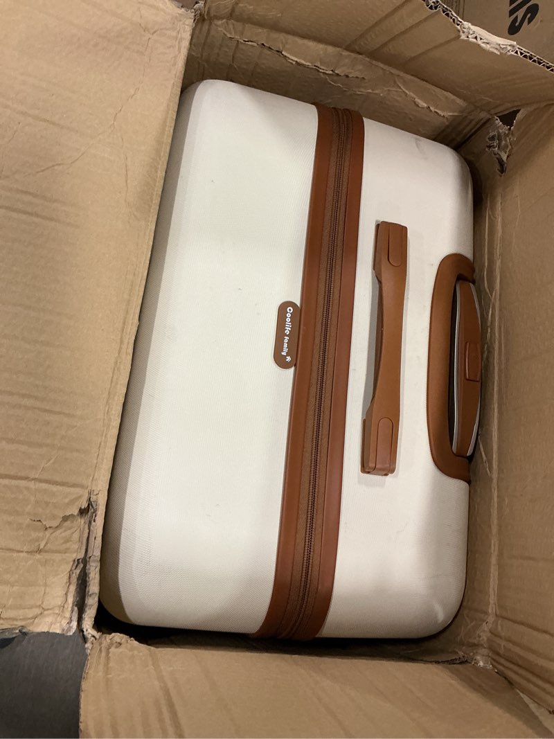 Condition photo showing As Is for Coolife Luggage 4 Piece Set Suitcase Spinner Hardshell Lightweight TSA Lock family set-apricot white 16in20in24in28in