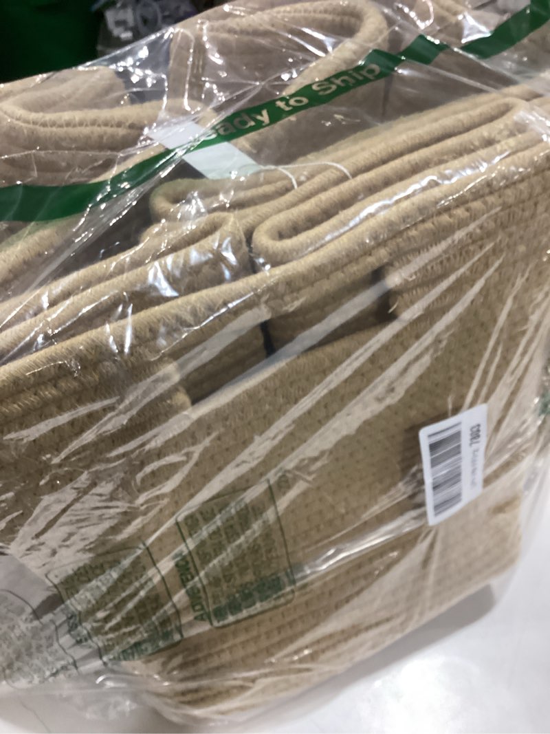 Condition photo showing Good Condition for UBBCARE Set of 4 Storage Basket-12 X 12 X 12 in, Cotton Rope Basket for Shelves, Toys, Book, Cube Storage Bins with Handles, Woven Storage Basket for Organizing, Brown 4Pack-12 X 12 X 12 Inch Brown