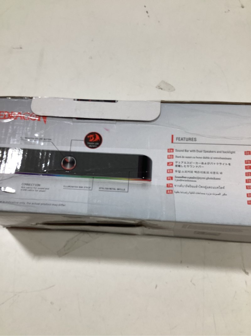 Condition photo showing New/Like New for Redragon GS560 RGB Desktop Soundbar, 2.0 Channel Computer Speaker with Dynamic Lighting Bar Audio-Light Sync/Display, Touch-Control Backlit with Volume Knob, USB Powered w/ 3.5mm Cable, Black