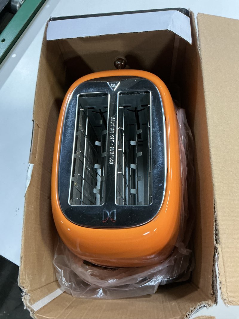 Condition photo showing Good Condition for Roter Mond 2 Slice Toaster Retro Stainless Steel with Bagel, Cancel, and Defrost Functions, 6 Bread Shade Settings, Extra Wide Slots and Removable Crumb Tray, Orange