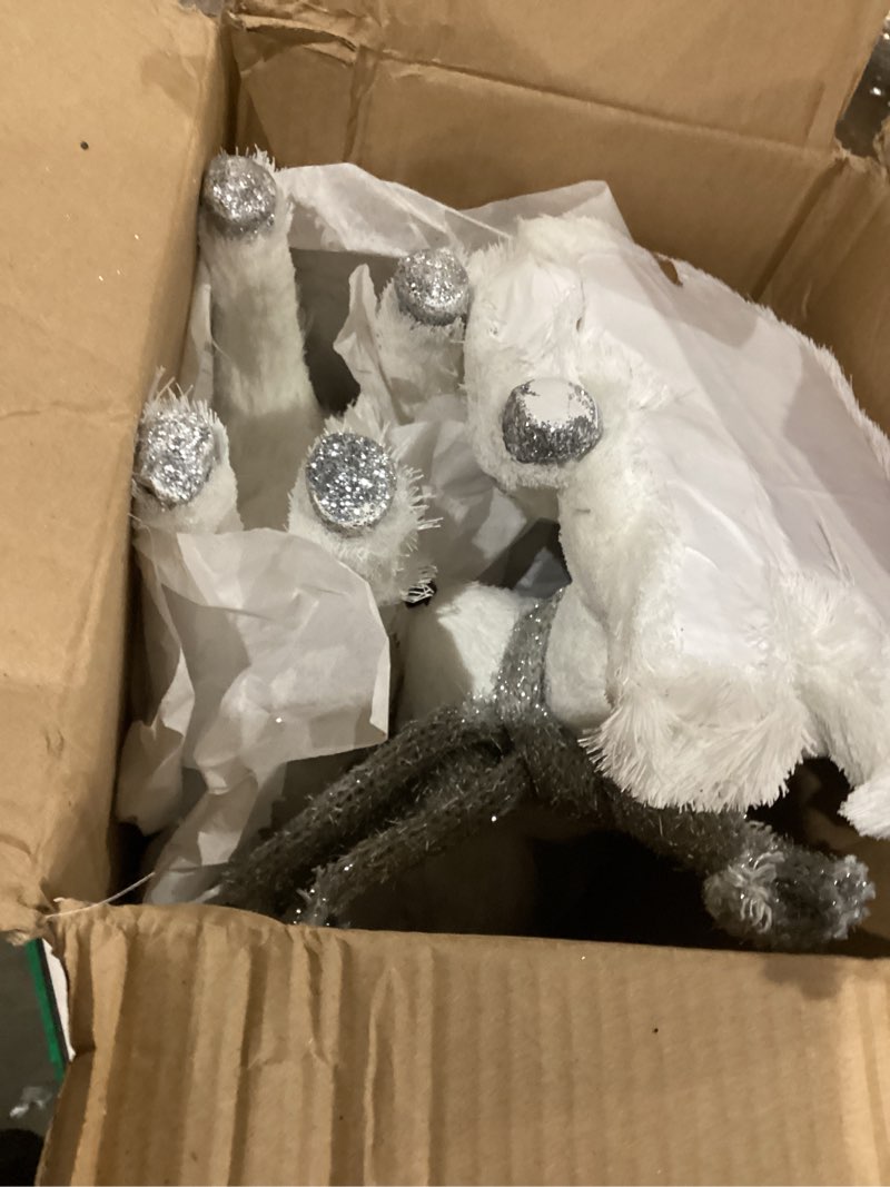 Condition photo showing As Is for 2PCS 15inch Christmas Sisal Reindeer Decoration White Sisal Deer Silver Glitter Accented Reindeer Woodland Animals Figurines for Holiday Winter Centerpiece Christmas Tabletop Fireplace Decor (Silver)