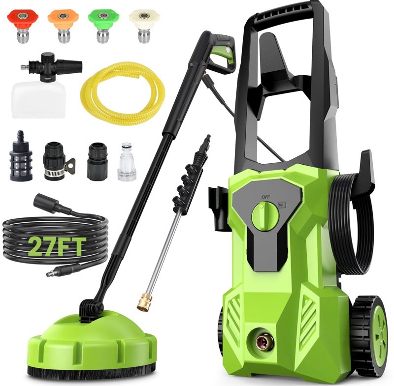 pressure washer, washer with 4 quick connect nozzles, pressure cleaning machine with foam cannon for cars/fences/driveways/patios/home cleaning
