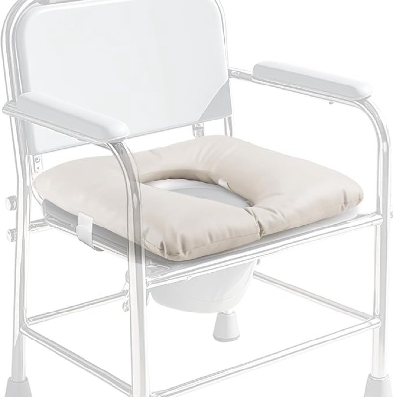 Bedside Commode Cushion, Seniors Portable Seat Cushion for Toilet/Shower/Bedside, Universal Fit Commode Padded Seat for Elderly, Seats Pad Cover Toilet Seats 17x17 with Fixing Straps (Gray)