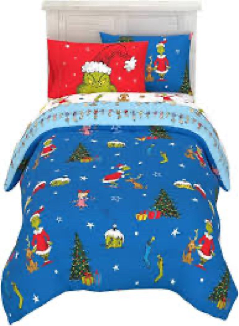 grinch by dr. seuss holiday & christmas bedding super soft comforter and sheet set with sham, 7 piec