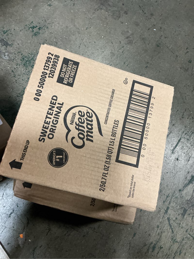Condition photo showing New/Like New for (best by jun/2026)coffee mate sweetened original liquid creamer pump bottle - gluten-free - sweetened original flavor - 50.72 fl oz (1.50 l) - 2/carton - 300 serving