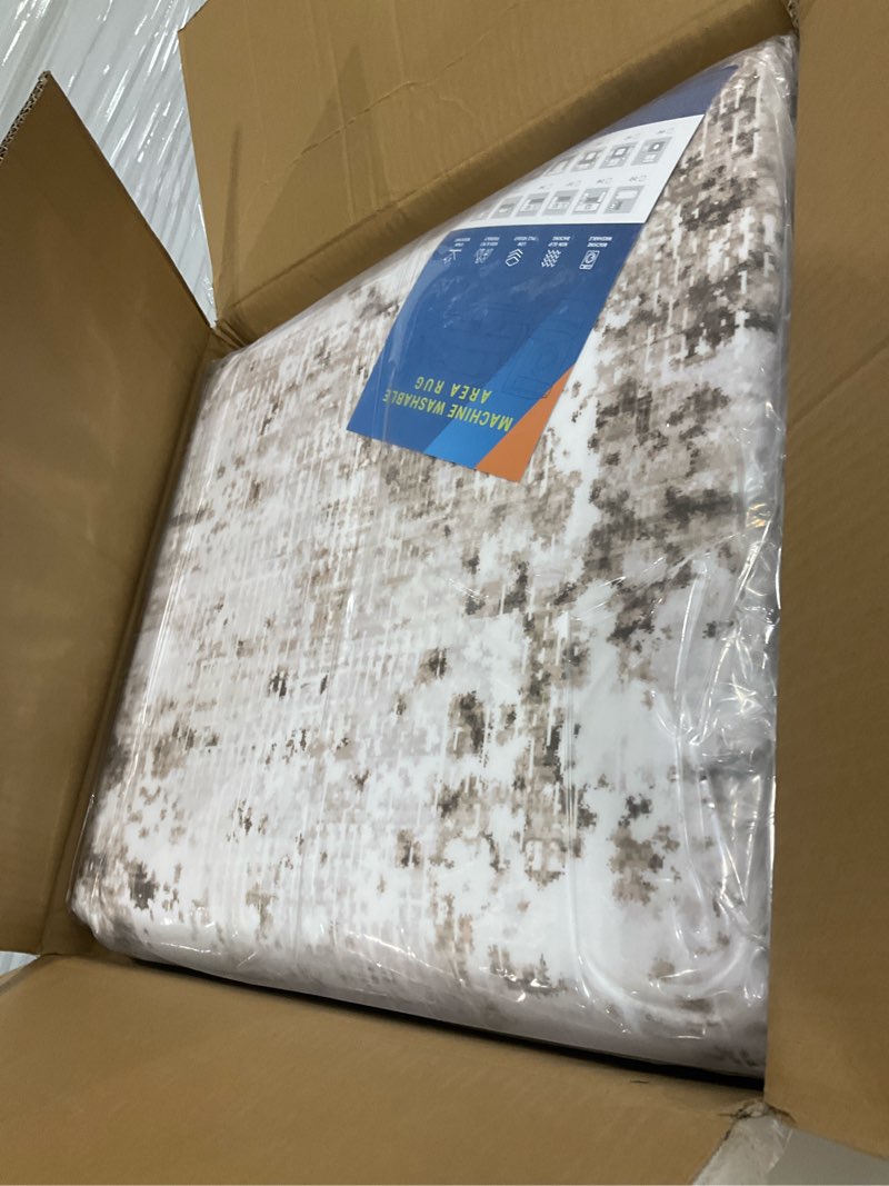 Condition photo showing As Is for 10x13 Modern Abstract Faux Wool Accent Rug for Living Room Low Pile Ultra Soft Stain Resistant Non Slip Non Shedding Throw Rug for Bedroom Home Decor, Taupe/Beige Taupe/Beige 10' x 13' (Rectangular)